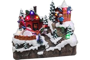 TOP TREASURES Christmas Village Rocking Seesaw - Animated Pre-lit Winter Snow Town - Perfect Addition to Your Indoor Holiday Decorations & Snow Village Display