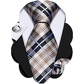 Barry.Wang Designer Classic Ties for Men Set Formal Pocket Square Cufflink Check Plaid