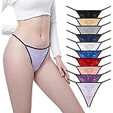 GAREDOB Womens G String Thongs Sexy Lace Thong Panties Comfortable Low Waist Thongs 10 Pack Multicolor Size XS-3XL
