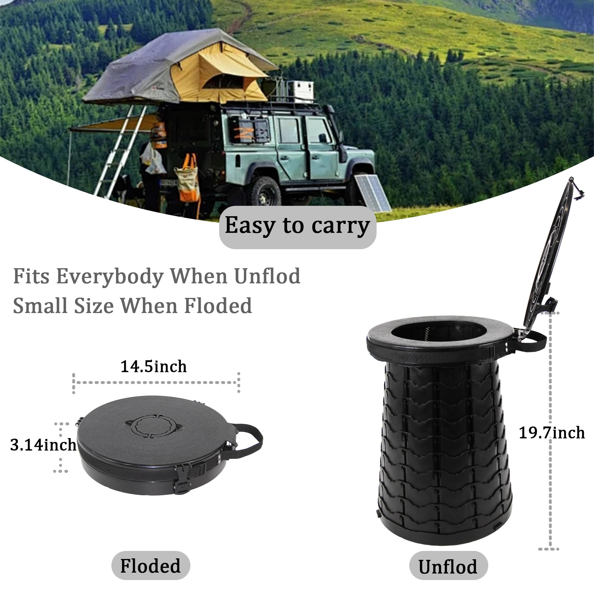 PLOGGING Camping-Toilette, tragbare Toilette für Erwachsene, verstellbare Höhe, Klapptoilette, tragbares Porta-Töpfchen für Camping, Notfall, Auto, Reisen 2