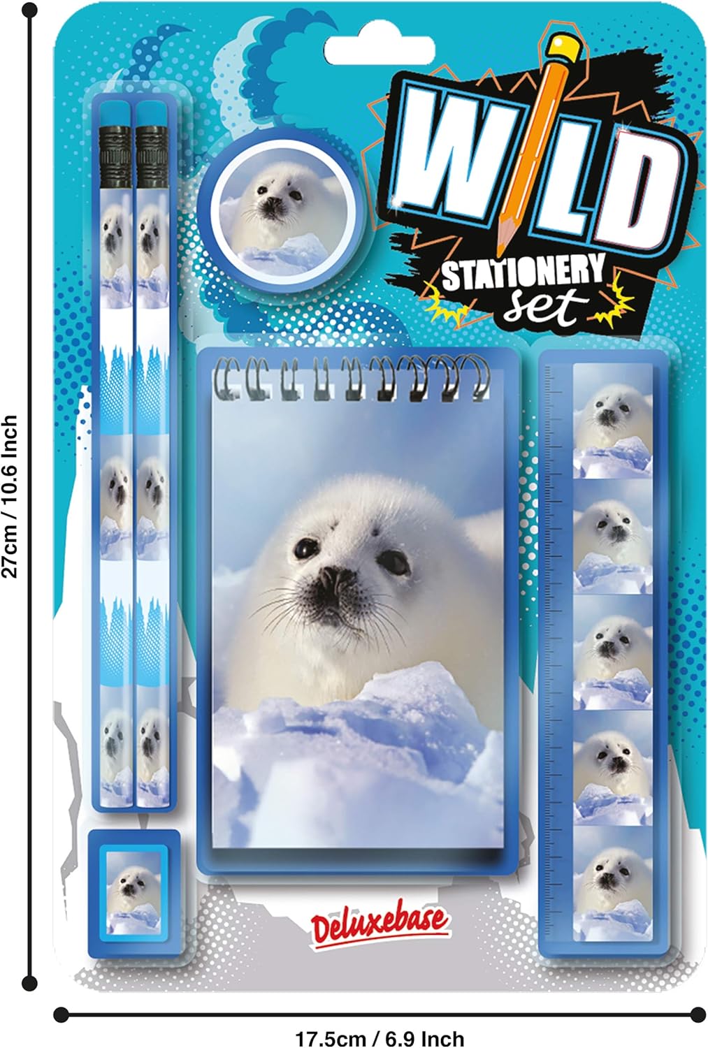 Deluxebase Wild Stationery Set, Baby Seal, 6 Piece School Supplies Set including Notebook, 2 Pencils, Ruler - Image 3