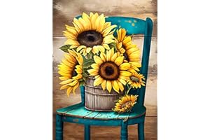 ijbnhd Sunflowers Diamond Art Kits for Adults,Chair Diamond Paintings Kits for Beginners, Full Drill Round DIY Crafts Kits Gift Home Wall Decor Gifts 12x16in