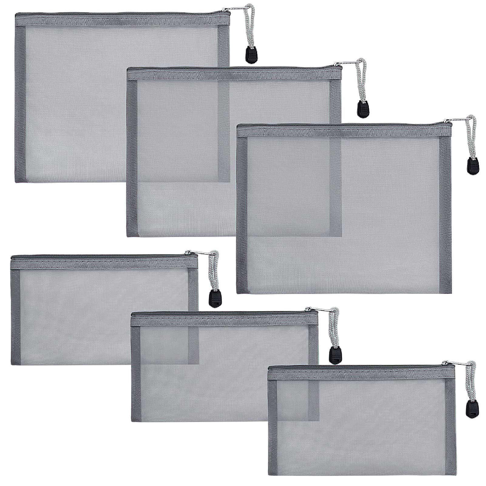 GINOYA 6 Pack Mesh Toiletry Bag, Nylon Makeup Pouches with Zipper for Cosmetic Home Office Purse Diaper Bag (Gray) — image 1