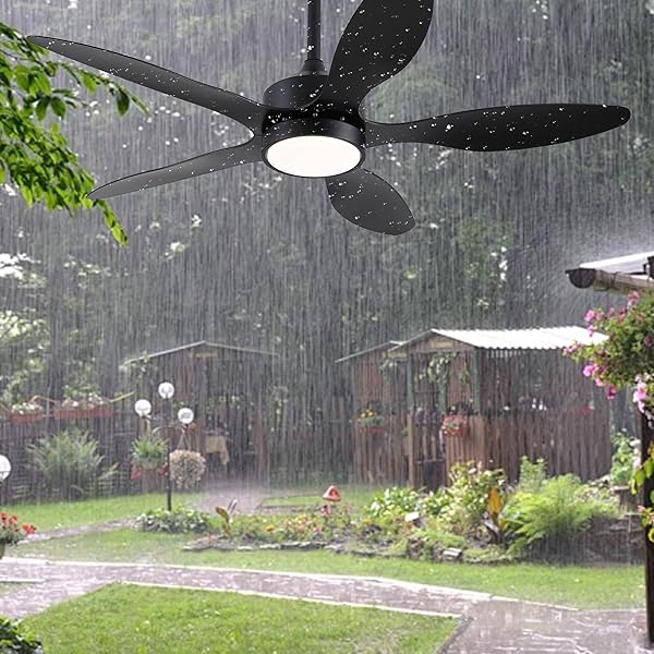 LSPMKE 46 INCH WATERPROOF OUTDOOR CEILING FAN WITH LIGHTS AND REMOTE, IP65 HANGING GAZEBO FAN WITH 3CCT, 6 SPEED DC MOTOR, BLACK WET RATED PLUG IN CEILING FAN WITH CORD FOR PATIOS, PORCH, PERGOLA
