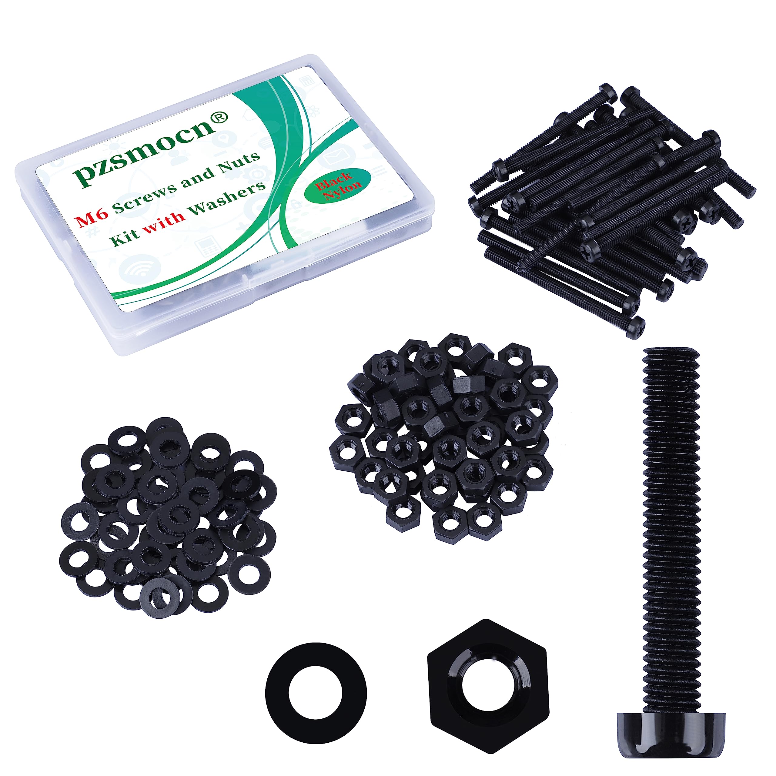 Pzsmocn 90 Pieces/30 Sets M6*70 mm Plastic Black