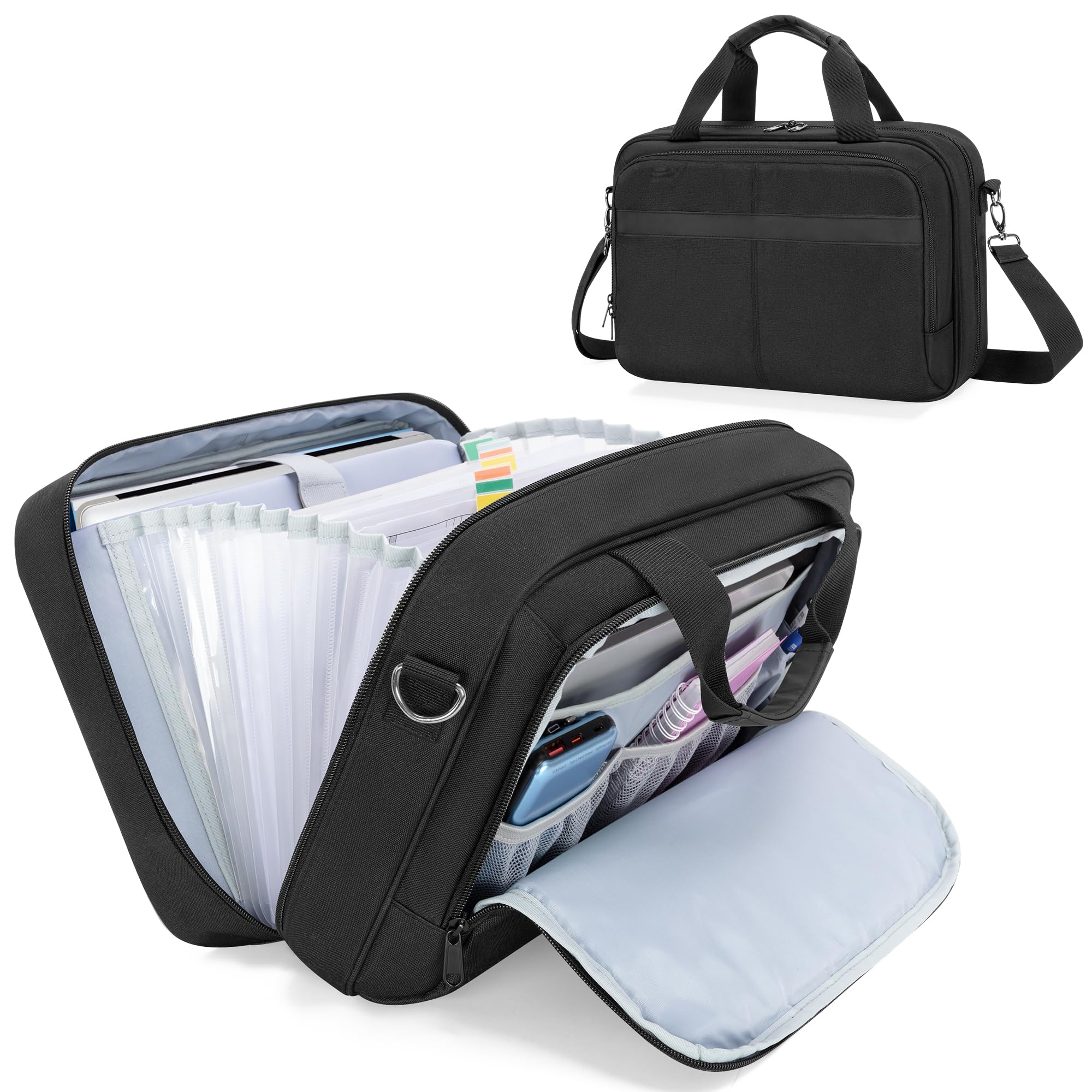 Prokva Accordion File Organizer with Lockable Zipper, Expanding File Folder Document Bag for A4 / Letter Size Files, Black (Empty Bag, Patent Design)