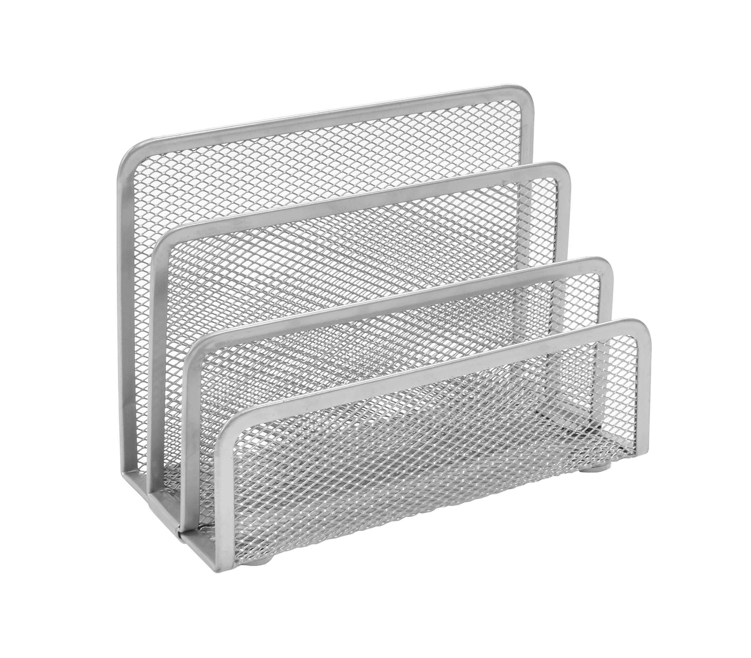 OSCO Wire Mesh Letter Holder – 3-Slot Document Organiser & Mail Sorter for Desk, Envelopes & Paperwork, Compact Desktop File Storage – Silver