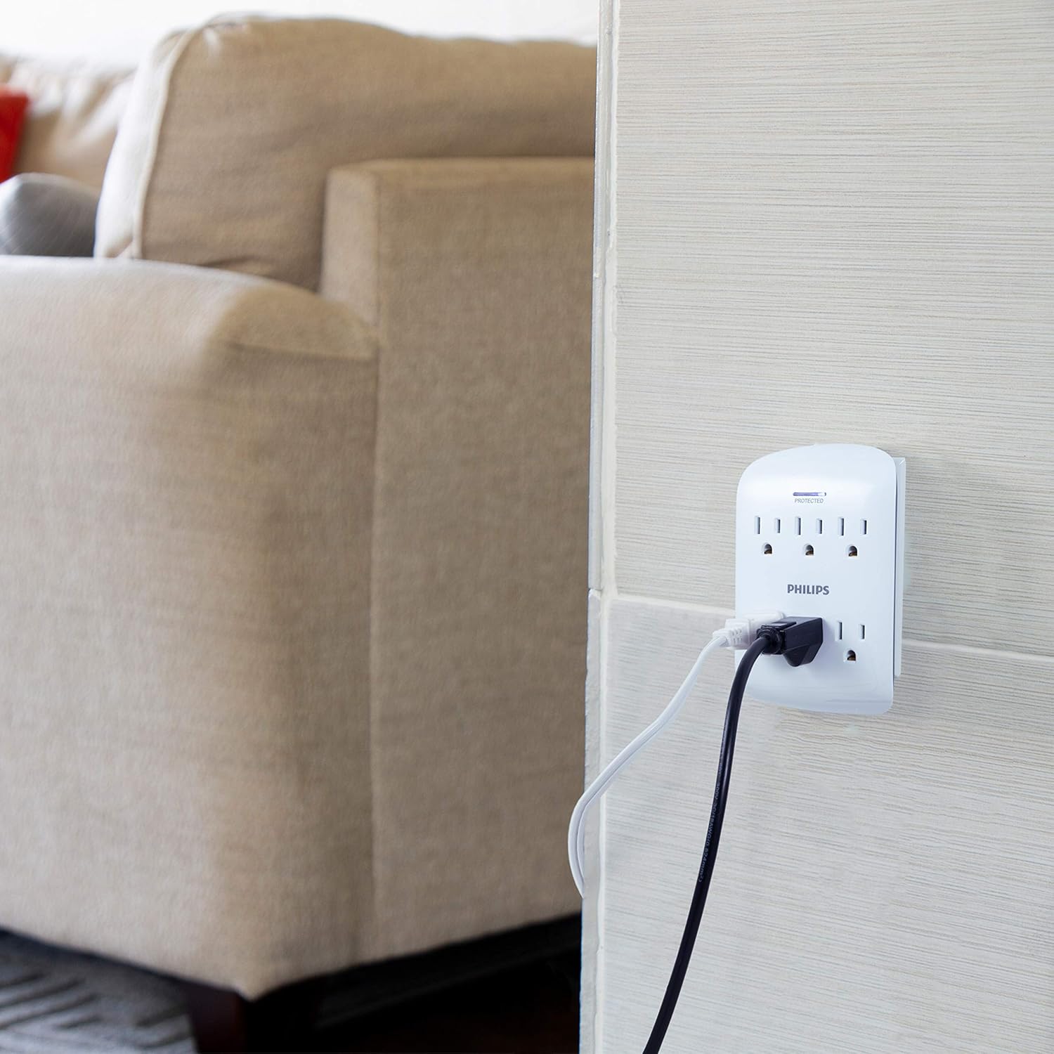Philips 6-Outlet Surge Protector Tap, 900 Joules, Space Saving Design, 3-Prong, Protection Indicator LED Light, Gray & White, SPP3461WA/37: Electronics
