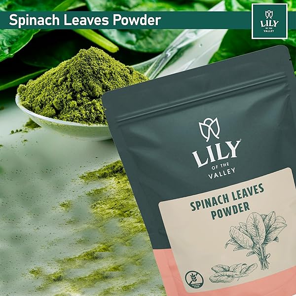 LILY OF THE VALLEY SPINACH POWDER – GREEN SUPERFOOD POWDER FOR JUICE, SMOOTHIES, SOUPS, BAKED DISHES & RECIPES – VEGAN & GLUTEN-FREE – PACKED IN RESEALABLE POUCH (16OZ, 453G)