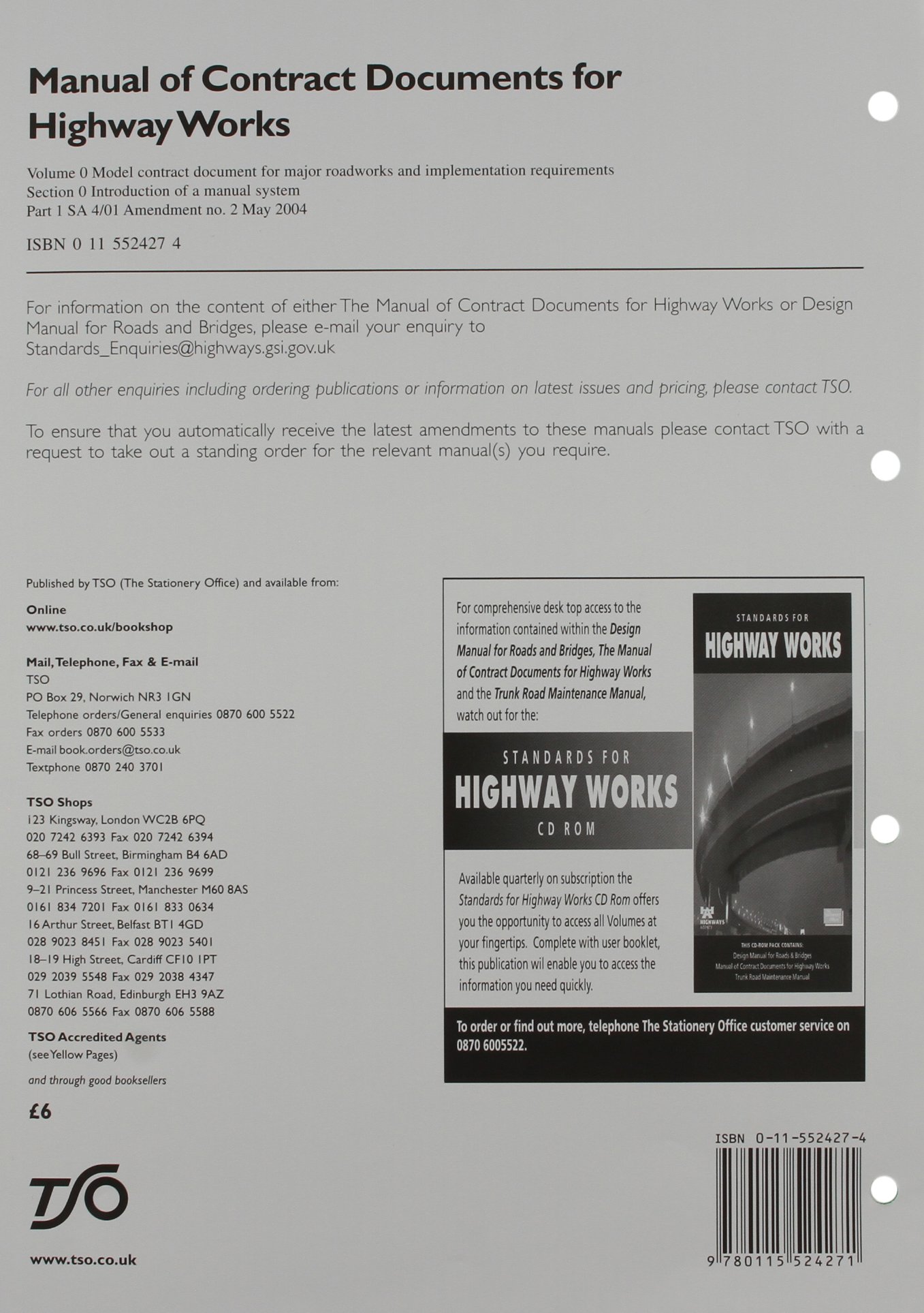 Buy Manual Of Contract Documents For Highway Works Vol 0 Model