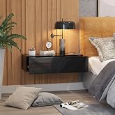 HedoAjim Black Modern Floating Wall Mounted Nightstand with Drawer Storage Wood Bedside Table Small Wall Shelf for Bedroom Living Room