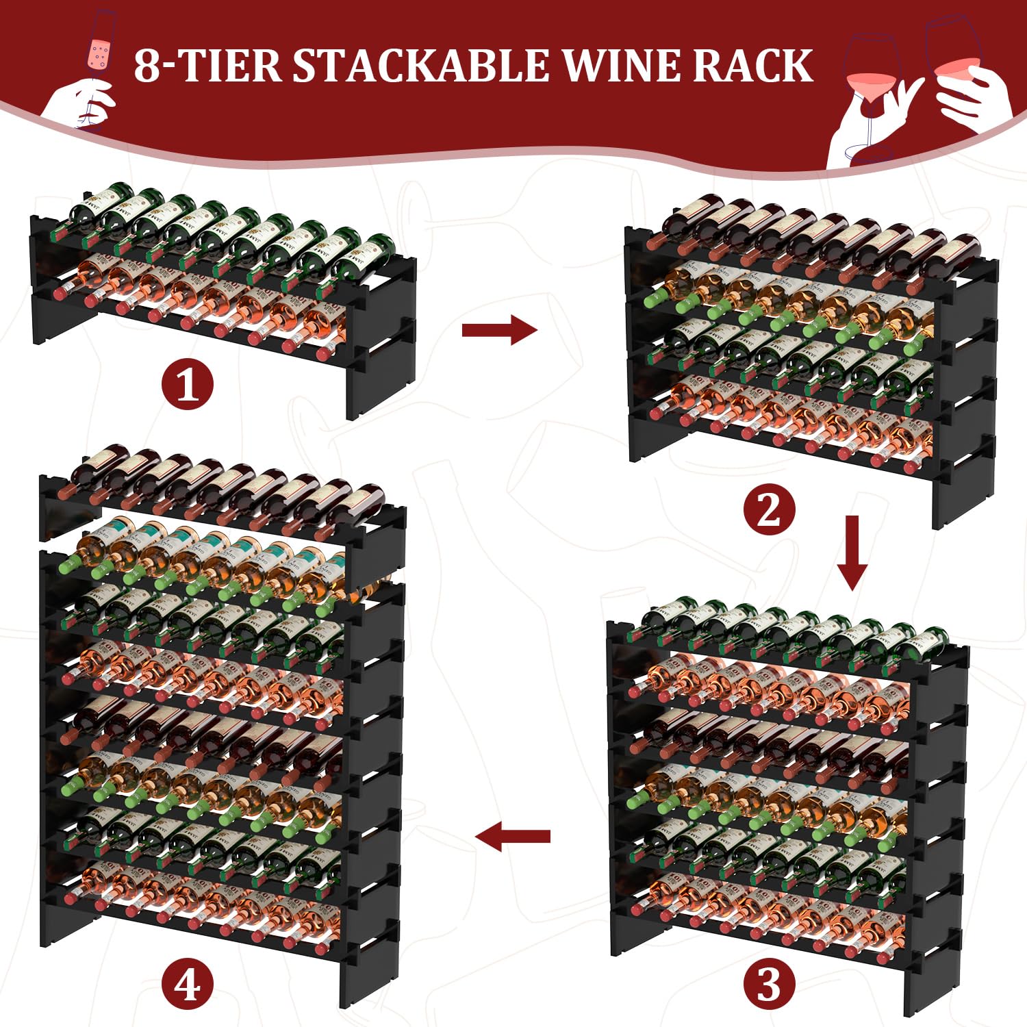 Domax Wine Rack Freestanding Floor - 8 Tiers Wine Bottle Holder 72 ...