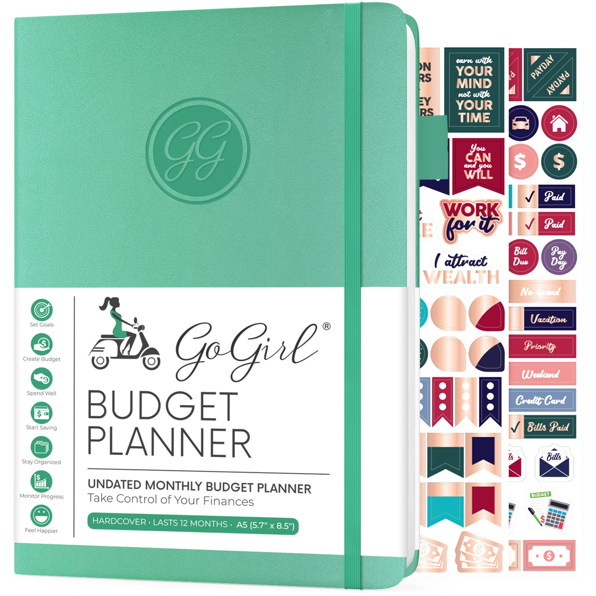 GoGirl Budget Planner – Monthly Financial Planner Organizer Budget Book. Expense Tracker Notebook Journal to Control Your Money. Undated – Start Any Time, A5 Size, Lasts 1 Year – Emerald