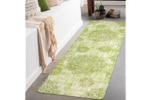 Lahome Vintage Medallion Washable Runner Rug - 2x6 Non-Slip Throw Hallway Runner Rugs Low-Pile Soft Bedroom Kitchen Runner Rug Green Distressed Carpet Runner for Laundry Room Bathroom Living Room
