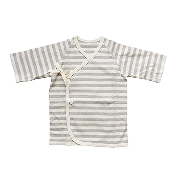 【クリックで詳細表示】オーガニックコットン 日本製 ベビー用ひも結びタイプ ボーダー短肌着 グレー ORGANIC GARDEN オーガニックガーデン