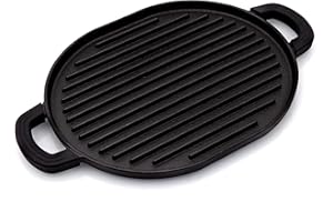 Nuwave Cast Iron Grill, 12.42”x10.21” Non-Stick Grilling Surface, Deep Grill Ridges, Pre-Seasoned, Stay-Cool Silicone Handles, Easy-to-Clean, Oven Safe, Stovetop, BBQ, Fire & Smoker, Induction-Ready