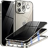 Privacy Magnetic Case for iPhone 16 Pro Max with Metal Titanium Frame Privacy Screen Protector & Camera Lens Protector, Magnetic Adsorption Double Sided Glass Case Anti Peep Anti Spy Phone Cover