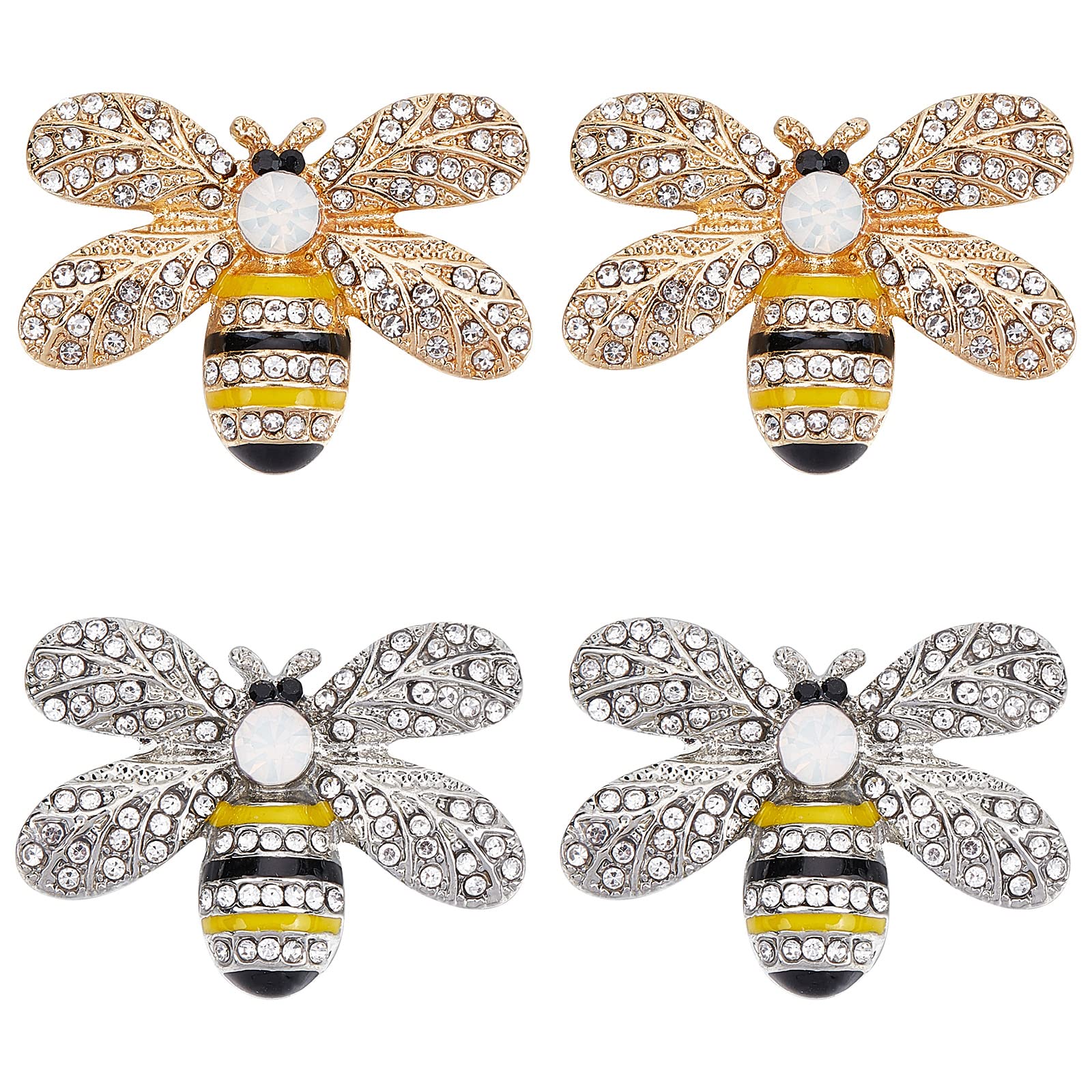 GORGECRAFT 4PCS Bee Rhinestone Alloy Buttons 2 Colors Crystal Embellishments Metal Shank Sewing Coat Buttons Embellishments DIY Crafts for Shoes Clothing Bags Hair Dress Accessories