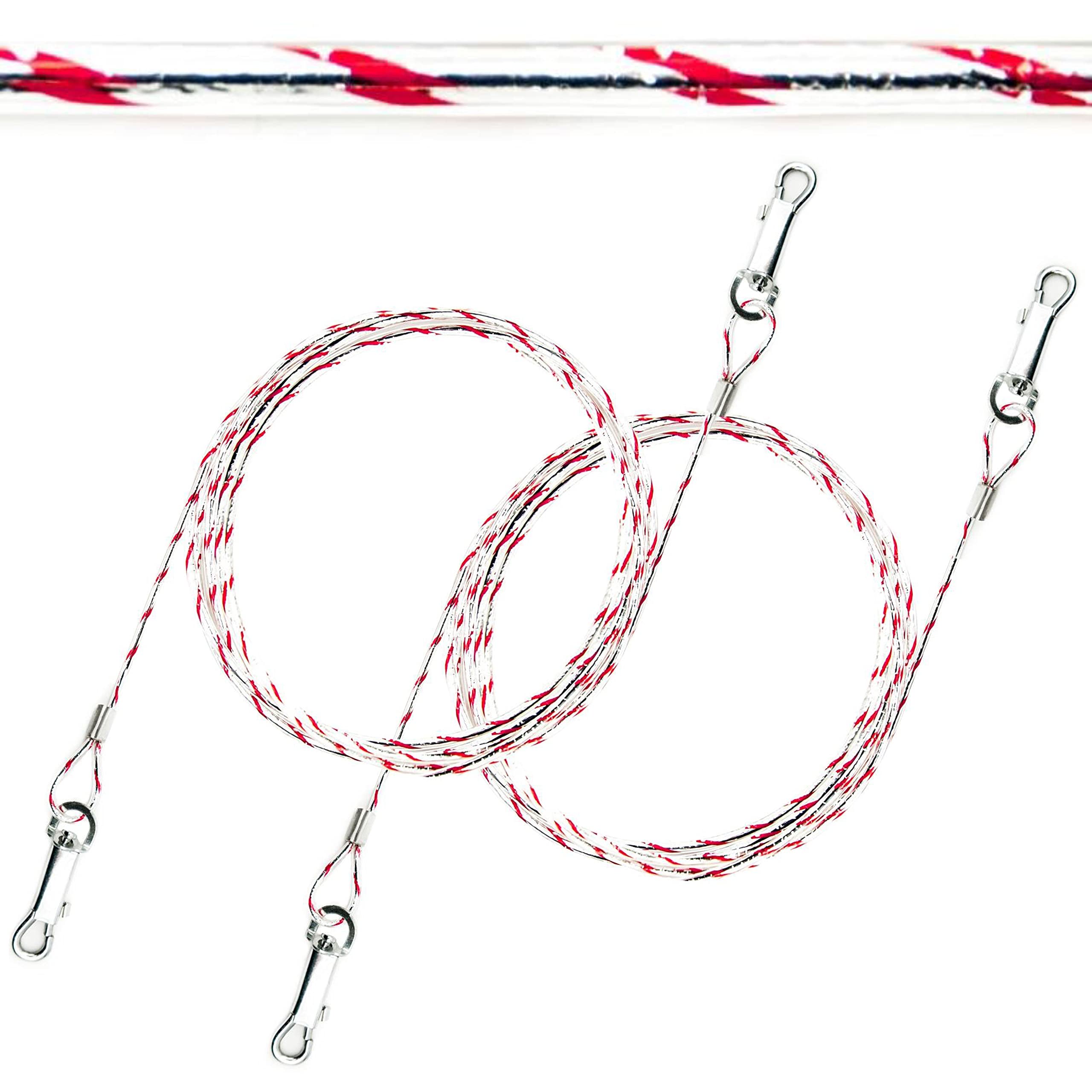 2x 1.5m Reflective Dog Tie Out Cables for Dogs – 3mm Thick, Heavy Duty, PVC Cover, Camping Accessories, Outdoor Use with Anchor Stake – Ideal for Small & Medium Dogs (5ft, RED (Pack of 2)) — image 1