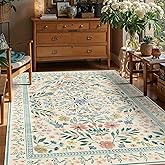 Rugxara Floral Rug for Living Room Bedroom, 5x7 Washable Rug, Green Vintage Boho Area Rug, Large Non Slip Low Pile Wool Carpet for Indoor Dining Room,Girls Room,Nursery Room and Kids Room(Green 5x7ft)