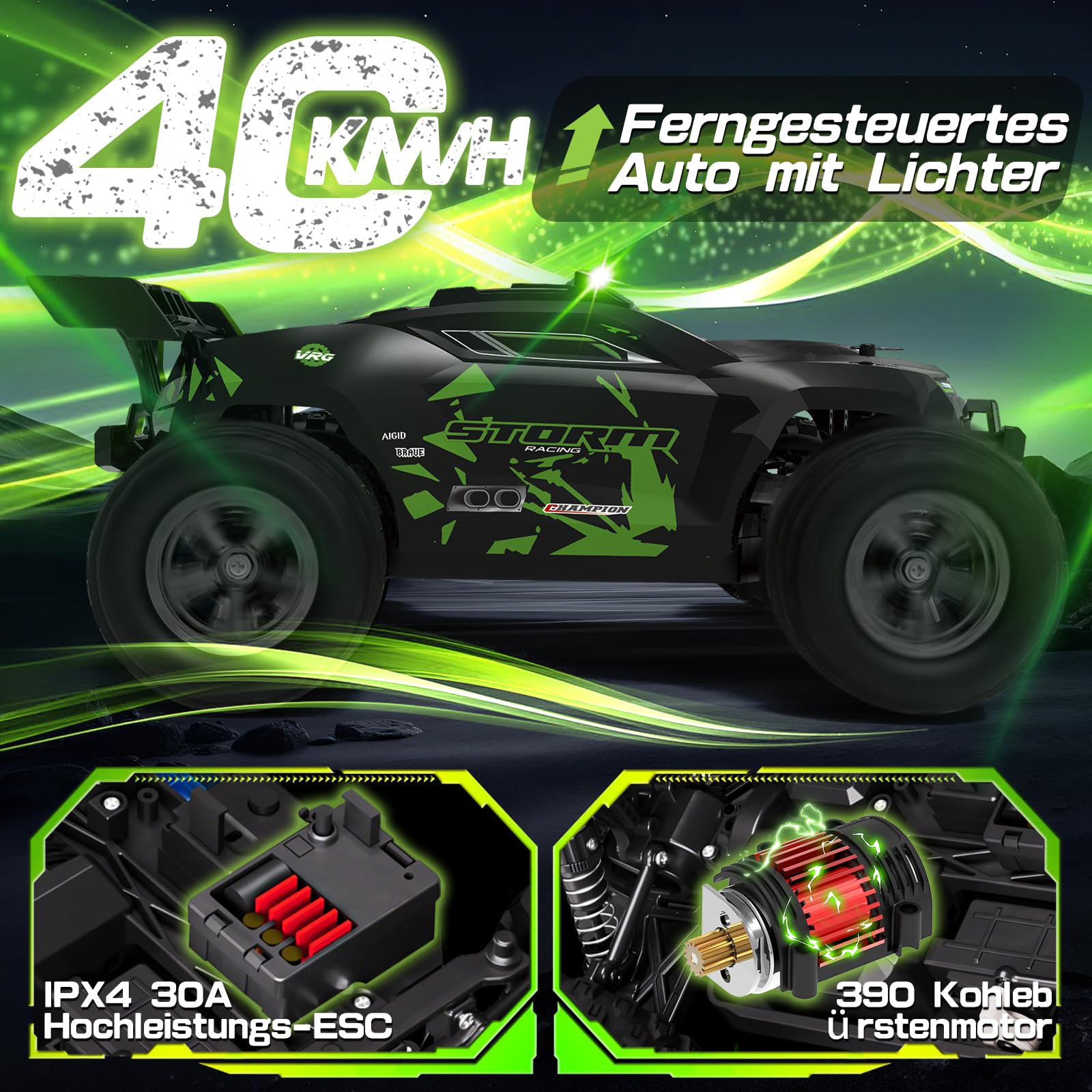 40KM/H Ferngesteuertes Auto ab 8 10 Jahre, 1/18 RC Auto mit 2 Reifensätzen 5