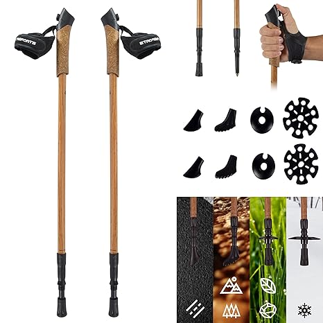 Msports Nordic Walking Stöcke Premium - Hochwertiges Holzdesign - Superleicht - auswählbar mit Tragetasche - Walking Sticks