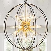 Vezzio 22 Inch Black and Gold Chandelier Modern Chandeliers for Living Room 10-Light Globe Sputnik Chandelier Round Hanging C
