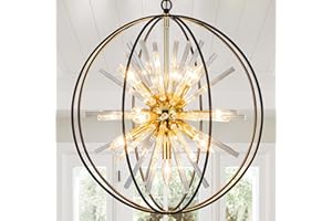 Vezzio 22 Inch Black and Gold Chandelier Modern Chandeliers for Living Room 10-Light Globe Sputnik Chandelier Round Hanging Chandelier for Foyer Entryway Stairway Kitchen Island