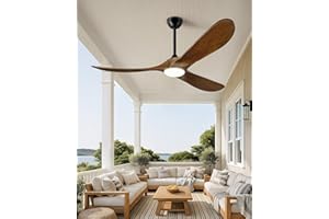 CHATMAGA 52" Ceiling Fans with Lights and Remote Control, Outdoor Ceiling Fan with Lights High CFM Quiet, 3 Blade Solid Wood Ceiling Fan, Modern Ceiling Fans Propeller for Farmhouse Patios, Dark Walnut