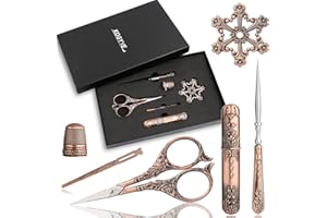 KOGYXE Embroidery Scissors Kits, Sewing Kit with Sewing Needle Case, Complete Vintage Sewing Tools, European Style Sewing Scissors, Thimble and Metal Floss Bobbin for Needlework, Sewing, Craft(Coppery)