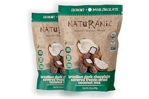 Naturanic Brazilian Dark Chocolate Covered Freeze-Dried Coconut Snack, Zero Carb, Keto Friendly, No Sugar, All Natural, Organic, Vegan - Pack of 2