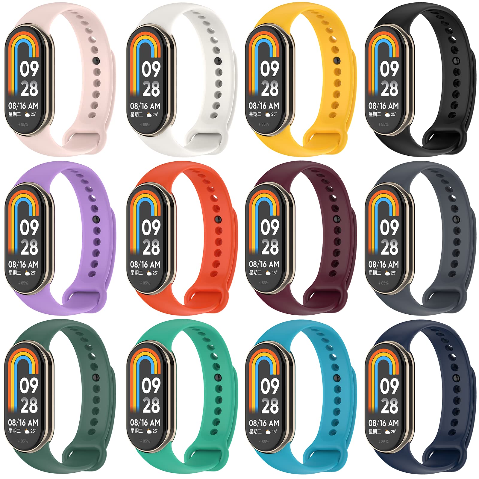 BDIG 12 Pieces Strap for Xiaomi Mi Band 8/9 - Colorful Soft Silicone Watch Replacement Bracelet, Waterproof