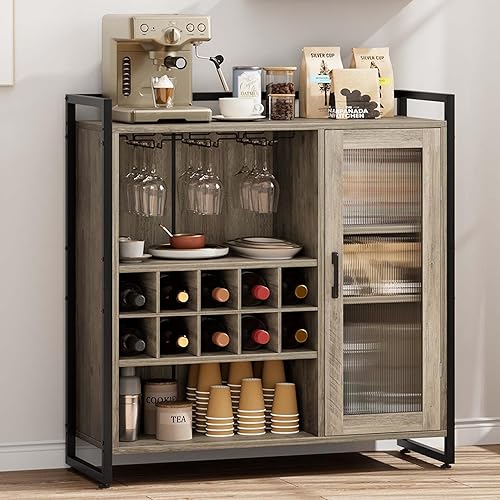 Wine Bar Cabinet with Detachable Wine Rack, Coffee Bar with Glass