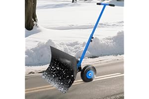 Snow Shovel for Driveway,Heavy Duty Push Snow Plow 29.1 Wx 19.3 H,Ergonomic Snow Pusher Shovel with Wheels with Snow Removal 