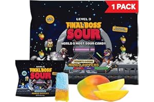 Final Boss Sour Fun Dip, Blue Raspberry, 1 Pack, Level 3, Extreme Super Sour Powder with Real Candy Tasting Dried Mangoes, All Natural 80s & 90s Party Halloween Sour Candy for Kids, Teens & Adults