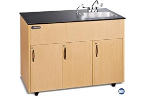 Ozark River Portable Sinks, Advantage 1D, Maple Laminate Cabinet-Laminate Countertop, Hot Water Hand Washing Station with Countertop & Storage Space, NSF-Certified Portable Sink with Tanks and Wheels