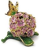 Kubla CraftsEnameled Butterfly on Hydrangea Blossom Trinket Box, Accented with Austrian Crystals, 2.5 Inches Tall