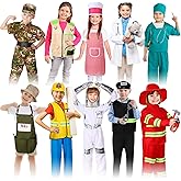 Vicenpal 10 Set Dress up Clothes for 3-8 Years Old Washable Construction Policeman Fireman Doctor Chef Gardener Explorer Scientist Soldier Astronaut Costumes for Boys and Girls Role Playing Activities
