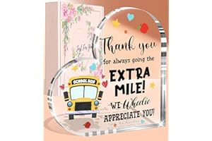 Petitian Gift Ideas for Women Clear Heart Acrylic Presents Paperweight Keepsake for Mother's Day Birthday Anniversary Christmas Thanksgiving Christmas Easter (School Bus Driver Gift)