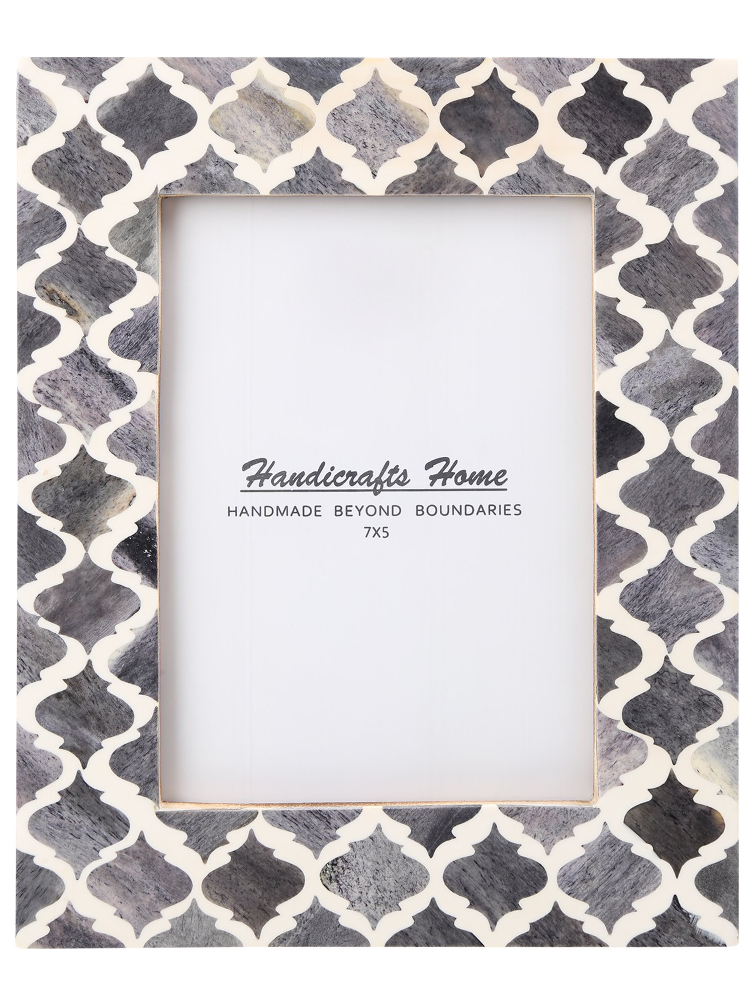 Picture Photo Frame Moorish Damask Moroccan Arts Inspired Handmade Naturals Bone Frames Photo Size 5X7 Inches Grey & White – Christmas Gifts