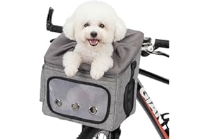 Ownpets Pet Bike Basket, Foldable Waterproof Dog Bike Basket Carrier with Mesh Windows & Adjustable Safety Straps for Small, 