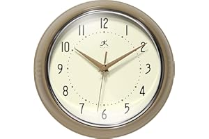 Infinity Instruments LTD. Retro 9 inch Silent Sweep Non-Ticking Mid Century Modern Kitchen Diner Wall Clock Quartz Movement Retro Wall Clock Decorative (Latte)…