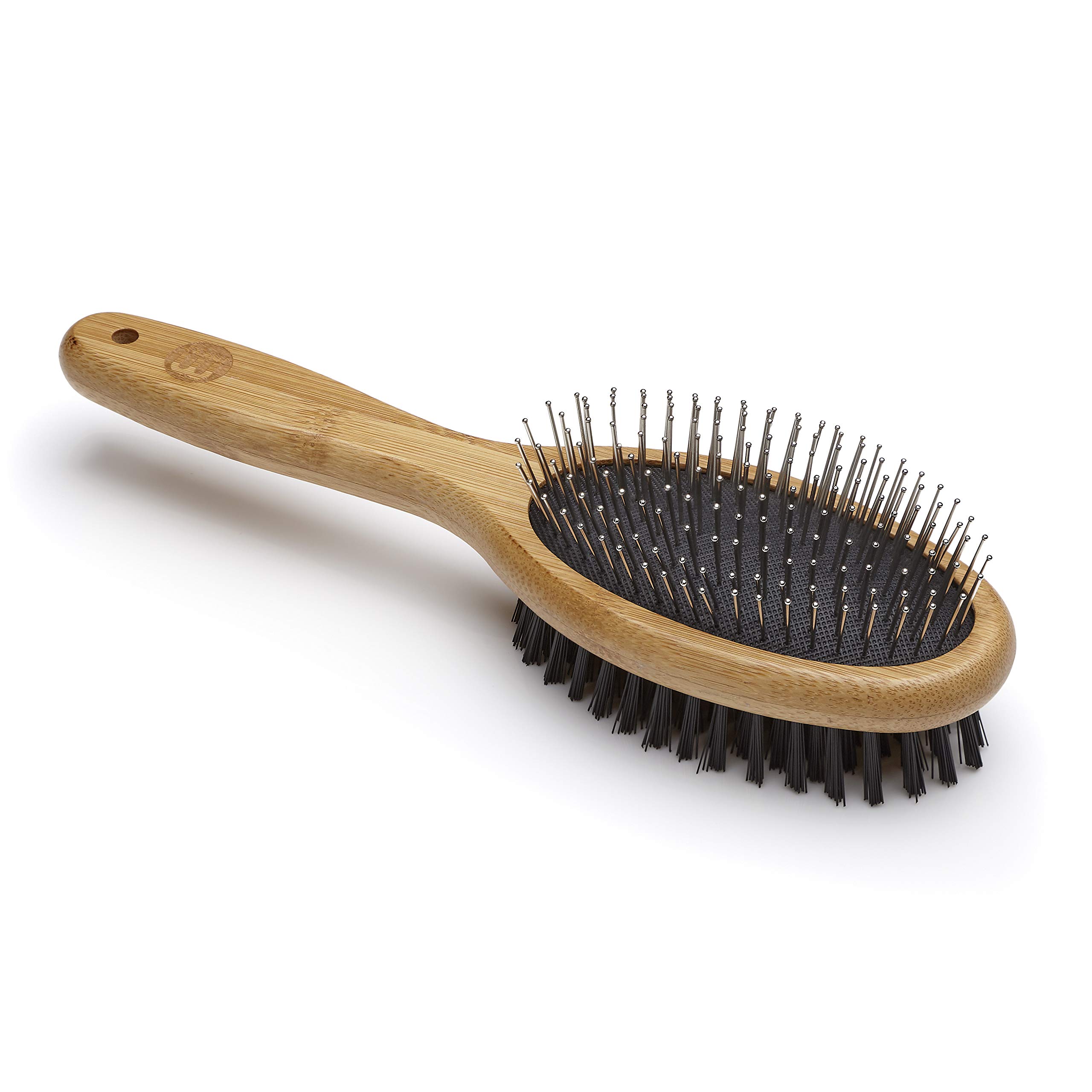 Mikki Bamboo Combi Brush, for Grooming Dog, Cat, Puppy with Smooth Short and Medium Hair Coats, Handmade from Natural Sustainable Bamboo, Large, brown
