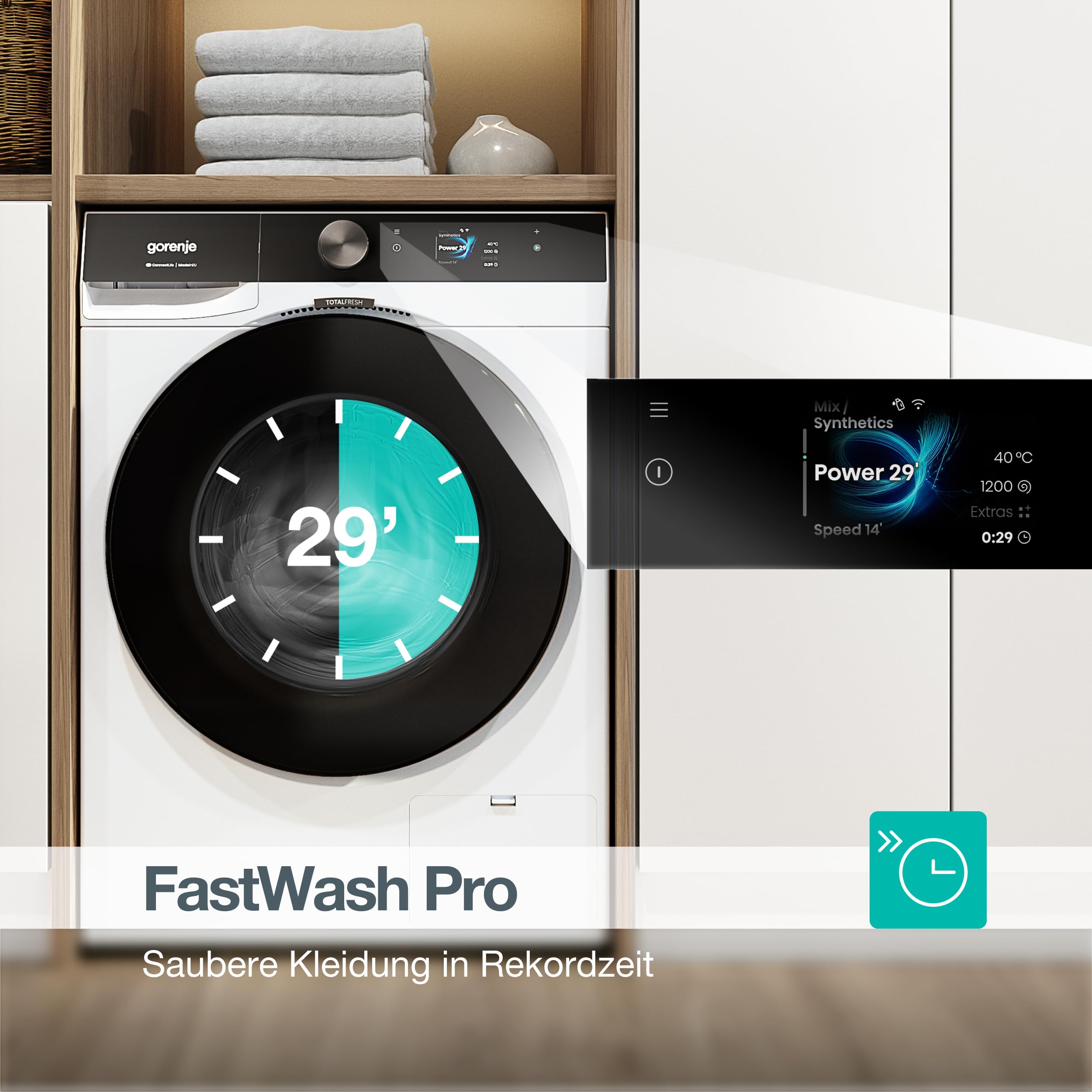 Gorenje WG814A5T4 Waschmaschine mit Dampffunktion, 10kg, 1400 U/Min, 20 Programme, TFT Farb-Display, SuperSilent 68 db(A), AutoDosing, UltraClean, FastWash Pro, ConnectLife, ShoeWash, EEK A, Weiß 7