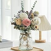 Aubcee Fake Flowers with Vase, Faux Peony Silk Flowers for Home Decor,Fake Flowers with Vase for Coffee Table Decor,Living Room Bathroom Plant Decor, Centerpiece Table Decorations