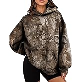 JEIBKOUY Womens Oversized Camo Hoodie Y2k Maple Leaf Print Fleece Hooded Pullover Sweatshirt Casual Long Sleeve Fall Outfits