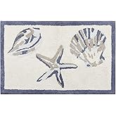 Madison Park Bayside 100% Cotton Tufted Non-Slip Absorbent Ultra Soft Seashells Beach Style Bath Mat Bathroom Rugs, 21X34