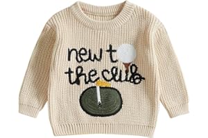 Toddler Baby Boy Girl Golf Outfits Letter Embroidery Long Sleeve Knit Pullover Sweater Birthday Fall Winter Clothes