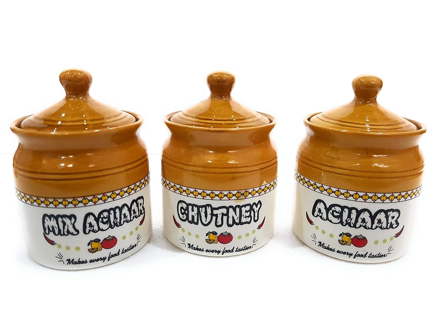 Buy Edgen Printed Ceramic Handmade Pickle Jar Set with Lid, Dining