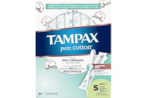 Tampax, Pure Cotton Tampons, 90% Plant Based Plastic Applicator, Super Absorbency, 24 Count